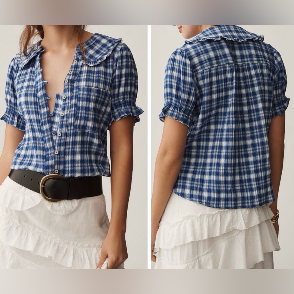 Anthropologie The Keira Victorian Plaid Blouse, Size XS